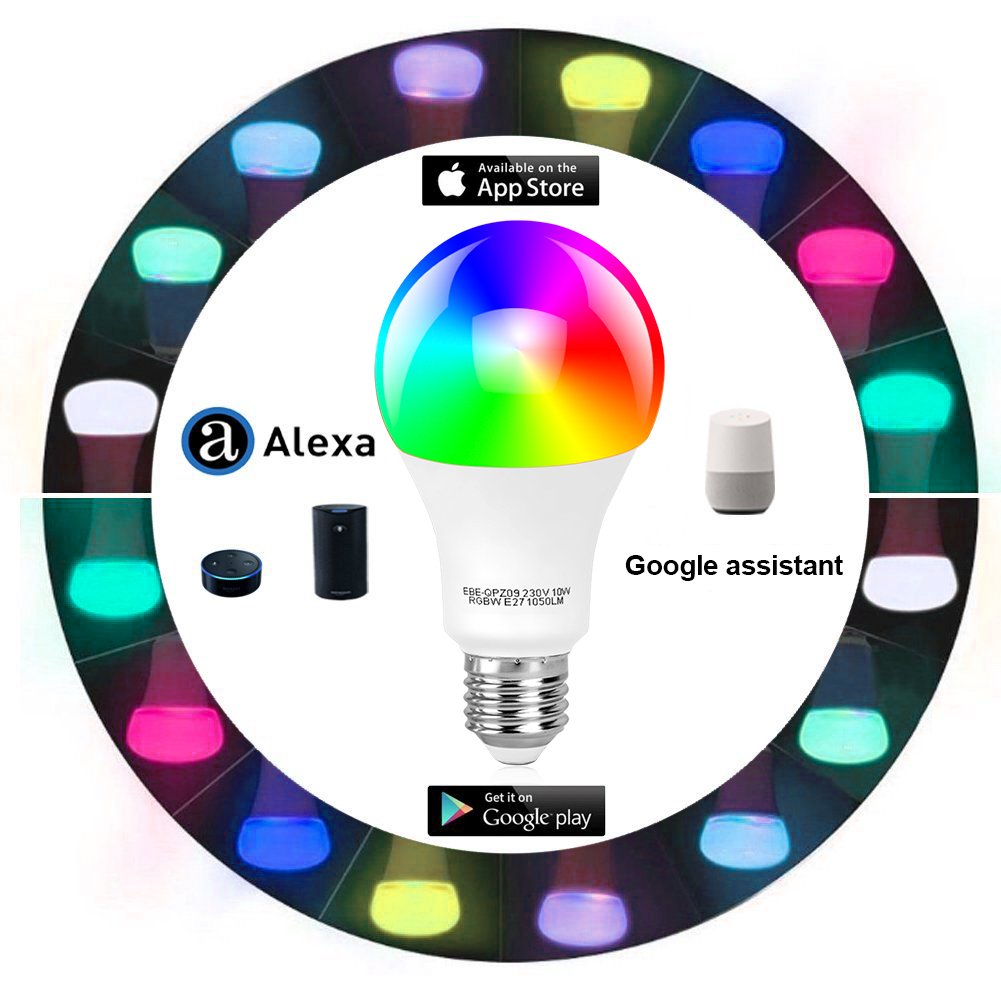 Smart Bulb WiFi Light, Dimmable Multicolored Light Bulbs（10W）, Smartphone Controlled Daylight & Night Light, No Hub Required,Free APP Remote Control, Works with Alexa(1 Pack)