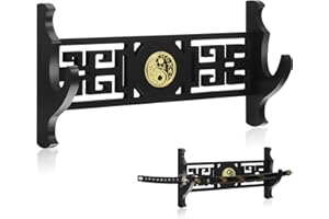 Barydat 1 Tier Sword Holder Katana Stand Wall Mount Samurai Sword Display Katana Rack Hanger for Japanese Wakizashi Hobby Collection Gifts for Men(14.57 x 7.68 Inch,Classic Retro)