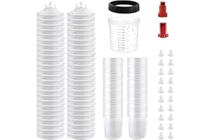 KCNKCN Disposable Paint Spray Gun Sprayer Cup Liners & Lid System, 50 Standard 20 Ounce (600ml) Kit - 190 Mic- 50 Cup Liners, 50 Lids with Strainer, 1Hard Cup with Retainer Ring 20 Plugs,2 Cup Adapter