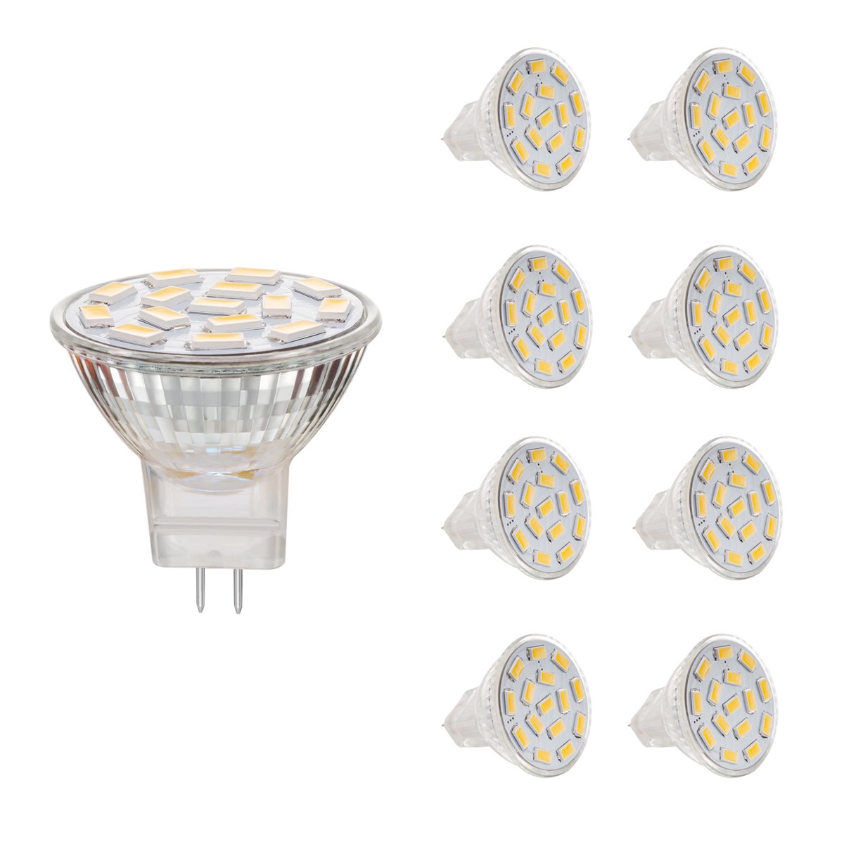AHEVO 3.5W MR11 GU4.0 LED Light Bulbs, Equivalent to 25-35W Halogen Lamps, GU4.0 Base AC/DC 12V,350 LM, 120° Flood Beam, White, Recessed Lighting, Track Lighting,(6000K) Pack of 8
