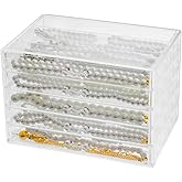 Necklace Box Necklace Holder Organizer, Acrylic Necklace Organizer Box Clear Necklace Display Jewelry Tray with Transparent Lid Jewelry Display Box for Necklace (Clear White, 5 Drawer 30 Girds)