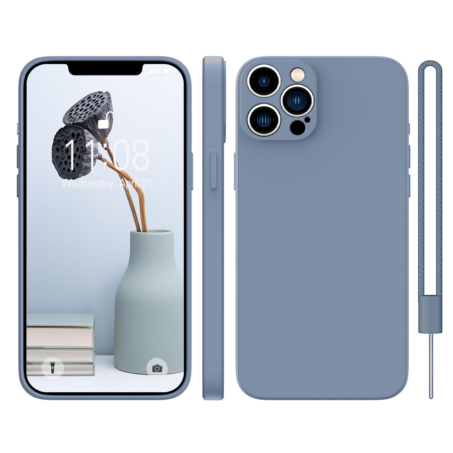KPPIT Silicone Case Compatible with iPhone 12 Pro 6.1 inch protective case, Ultra Slim Soft Gel Anti-Scratch,Microfiber Lining,Rubber Shockproof Case Cover for iPhone 12 Pro-Lavender Gray — image 1