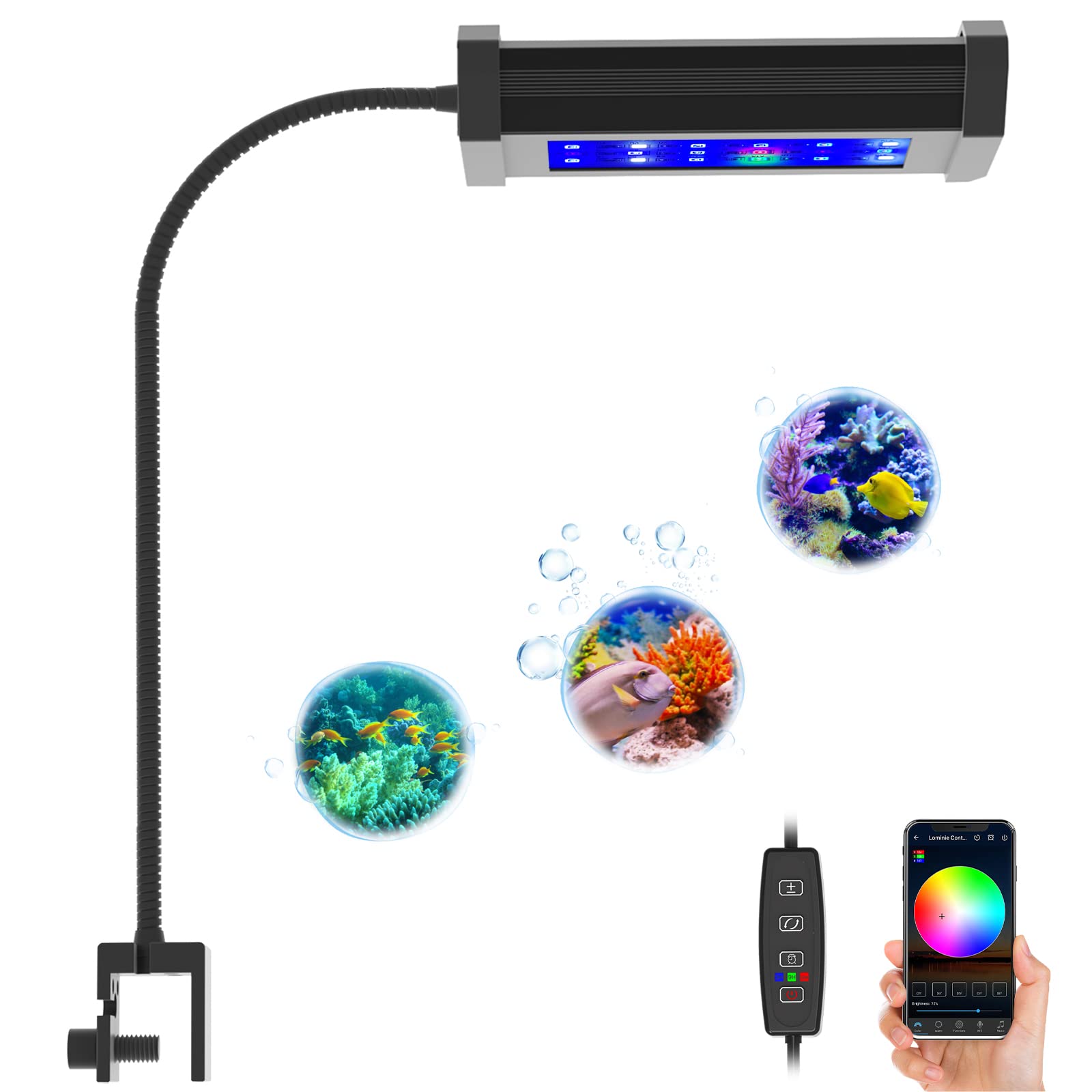 Photo 1 of Lominie Small LED Aquarium Light Full Spectrum, 2-Channel Dimmable Fish Tank Light with Adjustable Gooseneck for Saltwater, Coral Nano Tank (Saltwater)