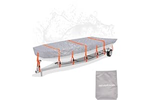 NEVERLAND Jon Boat Cover 12ft - 14 ft Heavy Duty Jon Boat Waterproof Trailerable Jon Boat Covers with Windproof Straps, Fits 14ft Long and Beam Width up to 70 inches, Gray
