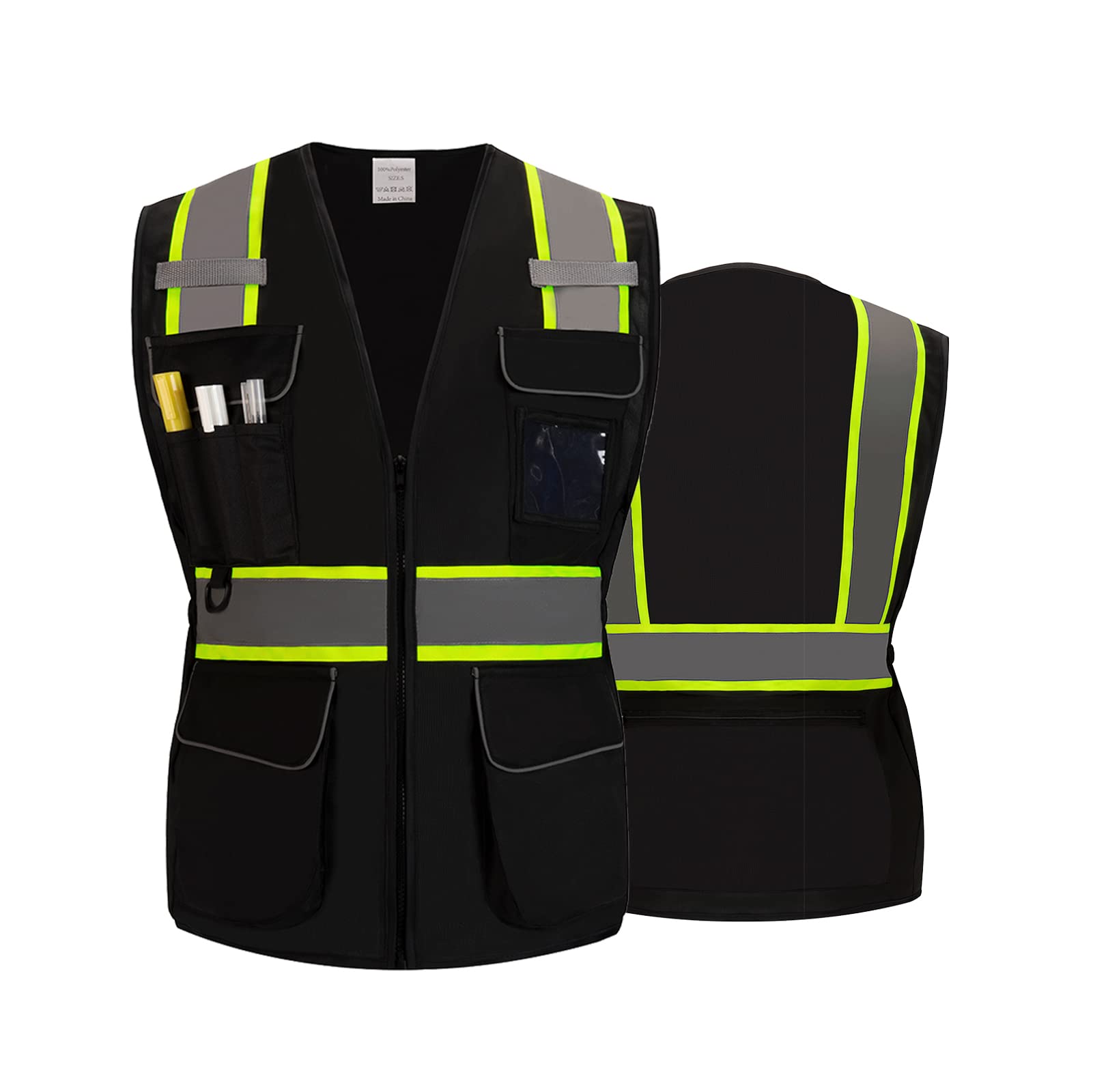 Shin Fashion 11 Pockets Class 2 Women's Hi Vis Reflective Safety Vest Executive Waistcoat, Meets ANSI/ISEA Standard Rose Red, XL