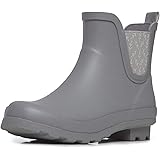 Laura Ashley Ladies Mid Cut Ankle Height Rubber Rain Boots, Lightweight Waterproof Booties for Women, Grey, 1" Heels