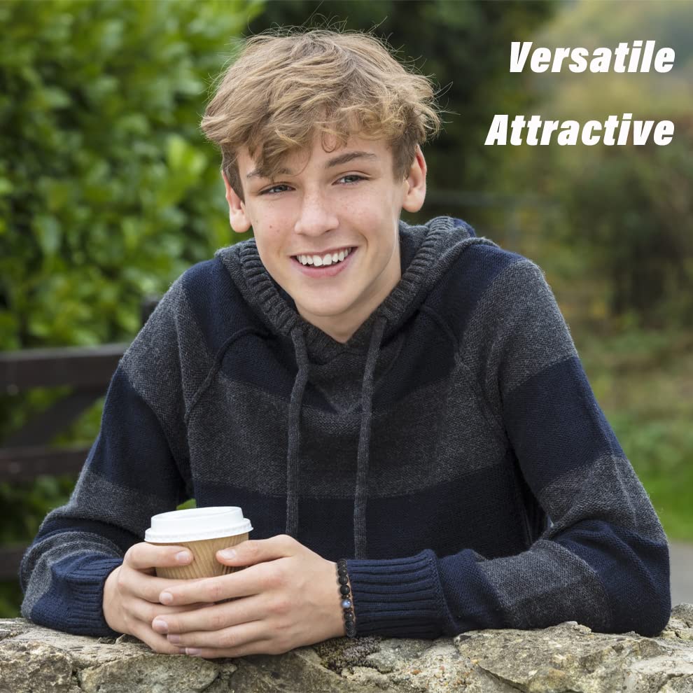 THEMEROL Christmas Gifts for Boys/Men-Love/Strength-Natural Gemstone Bracelet for Son Grandson Dad Boyfriend Husband Brother Nephew Uncle