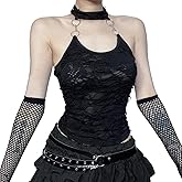 Black Y2k Halter Corset Emo Backless Goth Crop Cami Tank Top for Women Summer Grunge Punk Vest Camisole