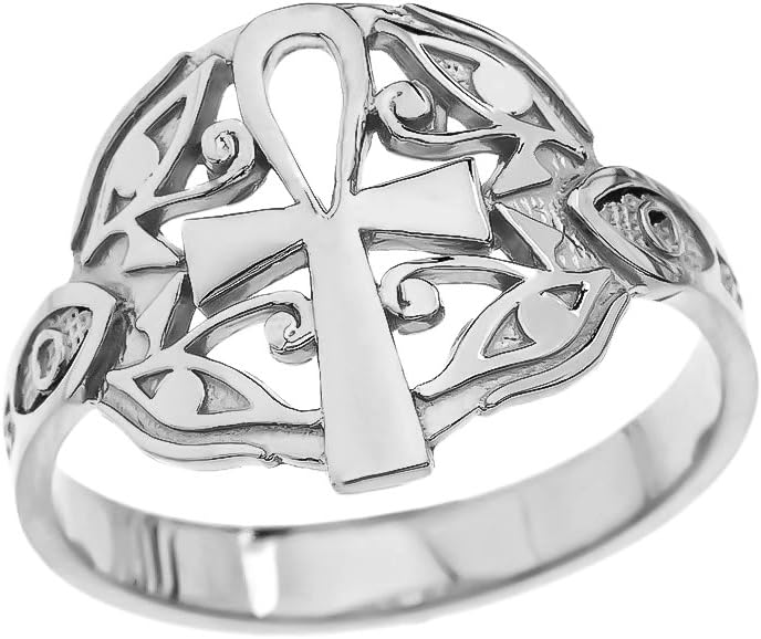 Sterling Silver Egyptian Ankh Cross and Eye of Horus Elegant Ring