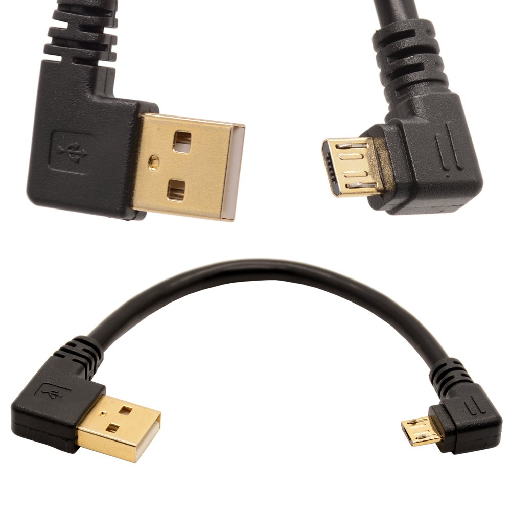 90 Degree USB 2.0 to Micro USB B Male Cable Gold Plated Right Angle Data Sync and Charge Extender Lead (10cm,Black)