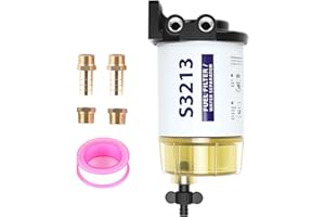 S3213 Fuel Filter Marine Water Separator Assembly with Clear Bowl - 3/8" Barb x 1/4" NPT Fittings - for Marine Outboard Motor
