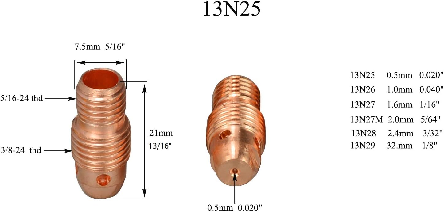 TIG Gas Lens Back Cap Collet Body Assorted Size Fit DB PTA SR WP 9 20 25 TIG Welding Torch 63pcs - - 
