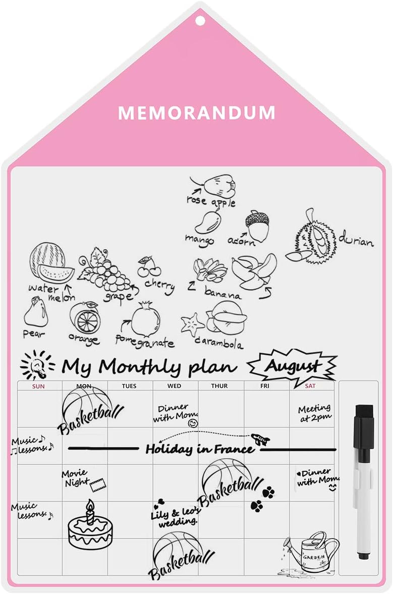 Eurobuy Refrigerator Message Board,Small House Shaped Magnetic Dry Erase Whiteboard Sheet for Kitchen Fridge-with Stain Resistant Technology Monthly Calendar Home Office Refrigerator Message Board