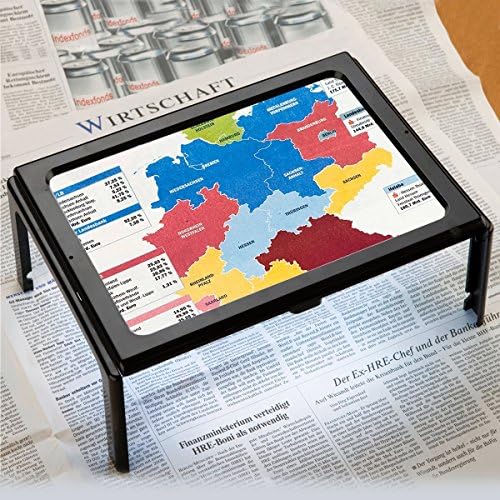Reading Magnifier Foldable LED Lighted Light Hands-Free Rectangular Full Page, 3X Magnification Has Flip Out Legs Stand Over Document-Comes with Neck Cord-Lightweigh Compact (not Include Battery)