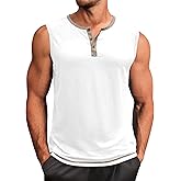 Runcati Men's Workout Tank Tops Sleeveless Gym Muscle Henley Shirt Casual Basic Summer Beach Tops