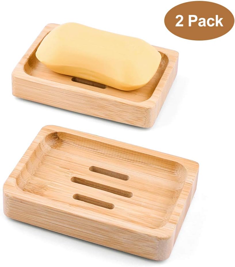 Mutsitaz 2 Piece Bamboo Soap Case Holder Natural Wooden Hand Craft Soap