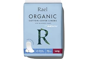 Rael Incontinence Liners for Women, Organic Cotton Cover, Postpartum Essential, Moderate Absorbency, Bladder Control, 4-Layer Core with Leak Guard Technology (Long, 72 Count)
