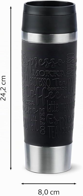Classic, Taza de Viaje de 0,5L, Negra, Acero inoxidable