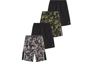 RBX Boys’ Active Shorts – 4 Pack Athletic Performance Basketball Shorts (8-20)