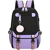 JiaYou Little Girls' School Students Book Bag Outdoor Daypack Backpack with USB Charging Port (Purple, 21 Liters)