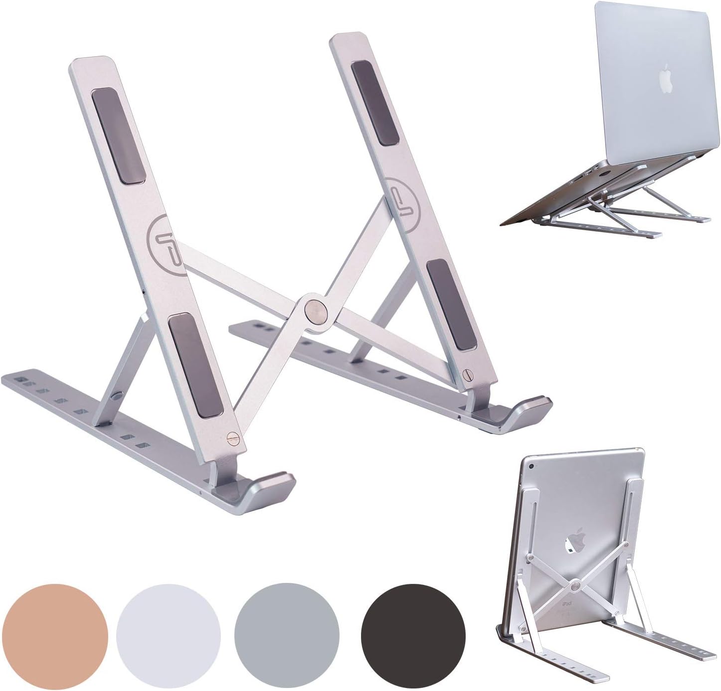 Portable Laptop Stand Foldable Aluminum Adjustable Laptop Stand for Desk with 7 Angle Adjustable Stand for MacBook Air, MacBook Pro, iPad and Tablet, Laptop. (Silver)