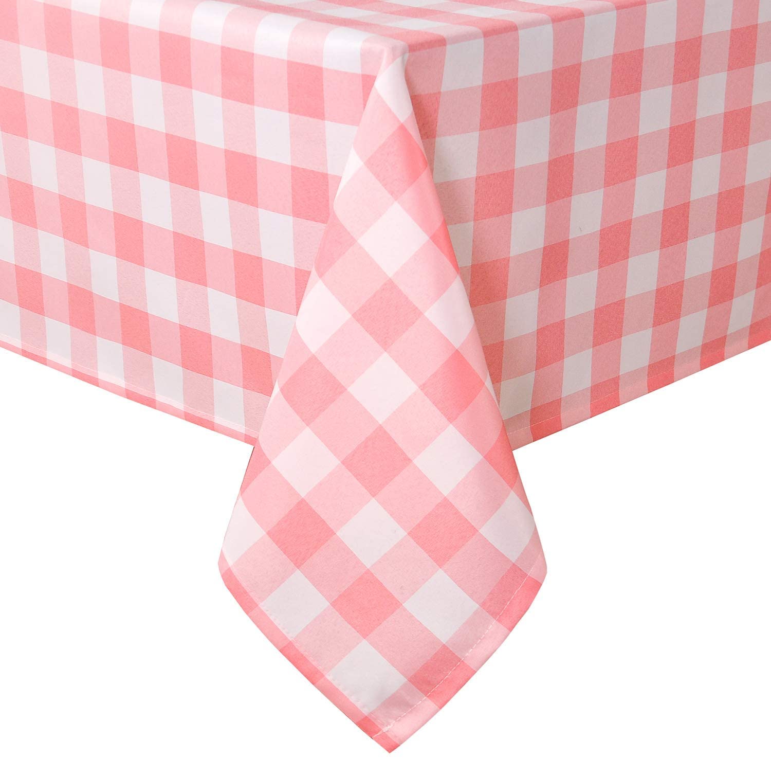 Photo 1 of Hiasan Checkered Tablecloth Rectangle - Stain Resistant, Waterproof and Washable Table Cloth Gingham for Outdoor Picnic, Holiday Dinner, 60 x 102 Inch, Peach Pink and White