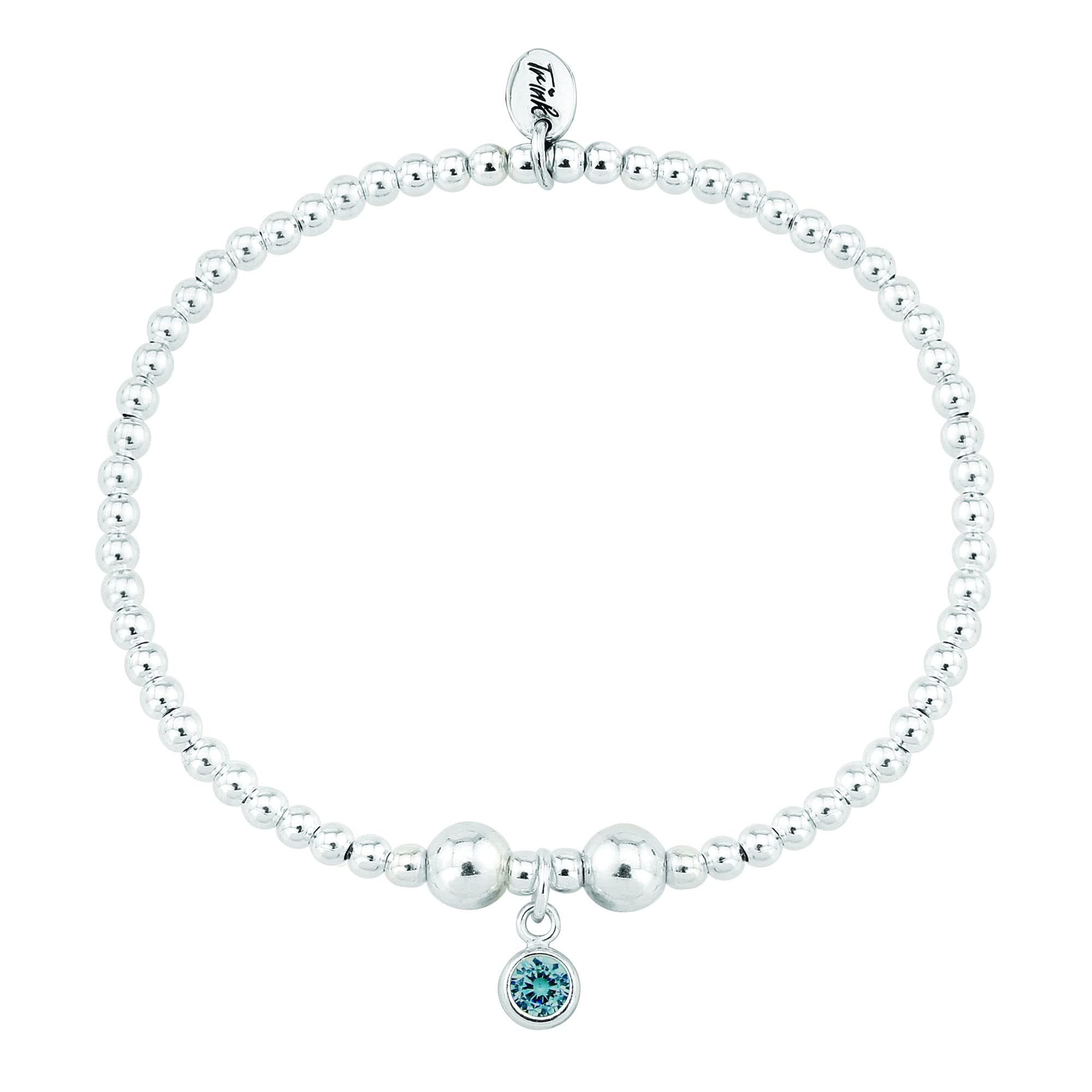 TRINK Brand Sterling Silver Beaded Birthstone Bracelet for December Turquoise CZ — image 1