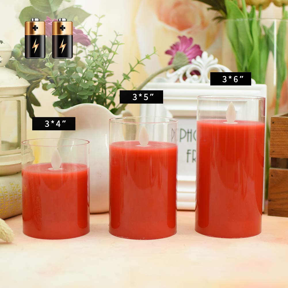 Flickering Flameless Candles with Glass Holder, Set of 3(H4\