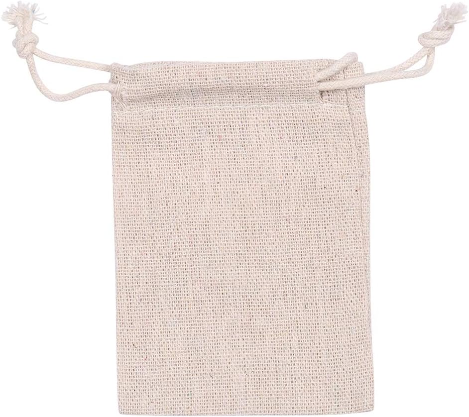 Wood color Double Drawstring Cotton Linen Jute Cloth Sack Muslin Bags Jewelry Pouch Reusable Bags Tea Bags Souvenir Gift Bag Pack of 24pcs 2.75x4 Inch