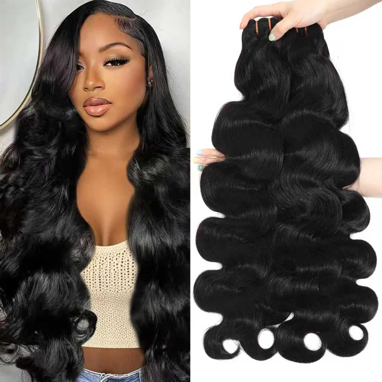 View 1 of 16A Raw Body Wave Bundles Human Hair 100% Human Hair Bundles,Triple Lifespan Virgin Remy Hair Extensions,Keep Texture Silky Soft After Multiple Washes (Body Wave 4 Bundles, 16 18 20 22 Inch)