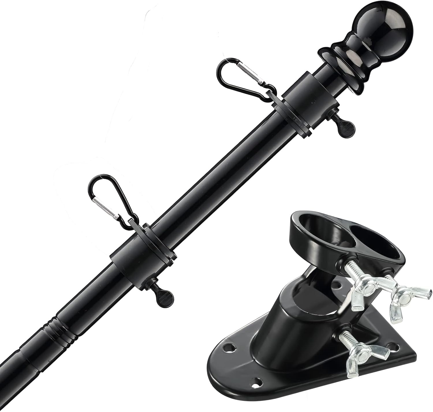 Flagpole Hardware - INFLATION Flag Pole Kit for House, 5ft Black Flag Pole with Bracket for Outside, Outdoor Heavy Duty Flag Pole for American Flags