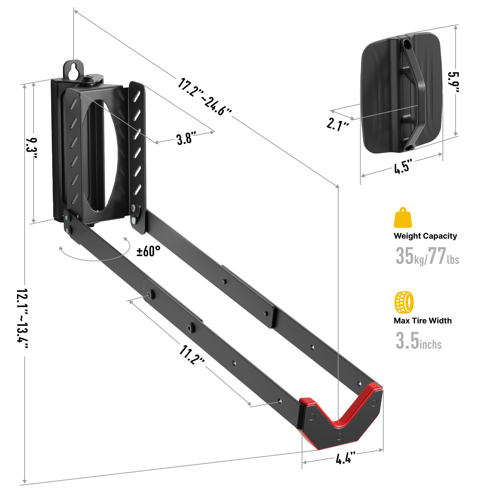 monTEK Swivel Bike Wall Mount, No Heavy Lifting Required Bike Wall Mount, Bike Hangers for Garage, Space-Saving Bike Rack Garage, Easy to Load and Unload, Bike Hanger Can Hold Up to 77 lbs, 2 Pack