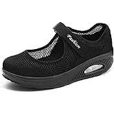 RiceelSor Women's Mesh Adjustable Nurse Shoes Breathable Lightweight Walking Air Cushion Buffer Fitness Nursing Orthotic Mary Jane Shoes