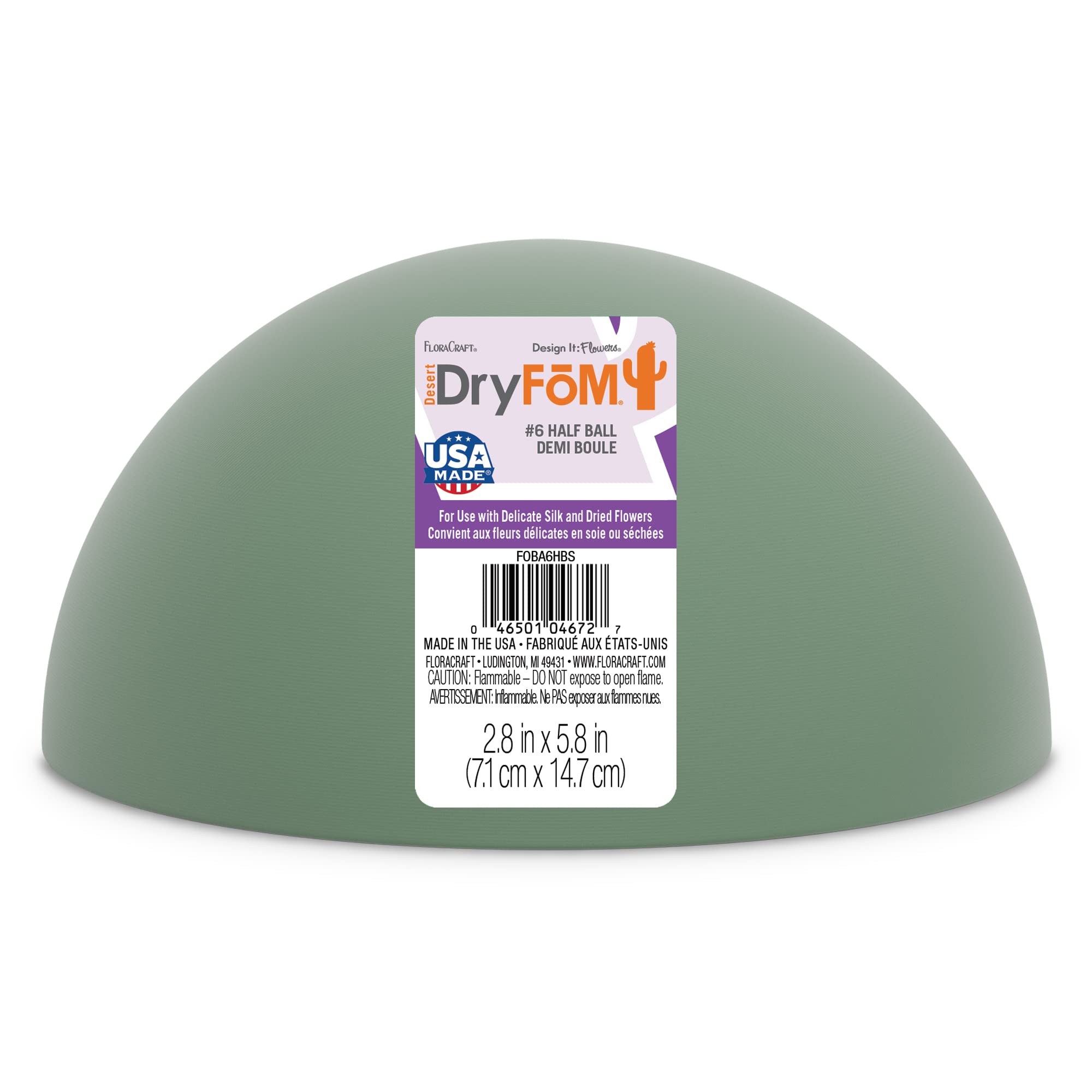 Floracraft Dry Foam Half Ball-6-inch x 3-inch, 2.8" x 5.8"