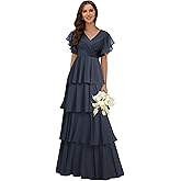 homdor Tiered Ruffles Bridesmaid Dresses for Women 2026 V Neck Chiffon Formal Evening Dresses with Sleeves