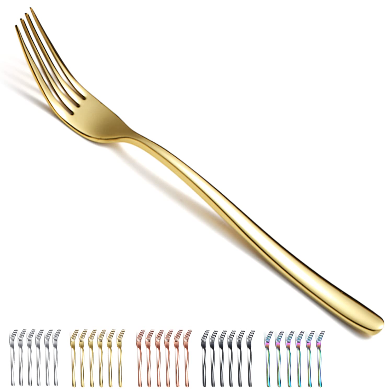 Golden Dinner Forks 6 Pieces, Kyraton Stainless Steel with Gold Titanium Plating 21.5cm Table Forks Cutlery Forks Set, Silverware Set, Dishwasher Safe.