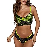 Kaei&Shi Neon Two Tone, Double Layer, High Leg Bottom, 2 Pieces Lingerie