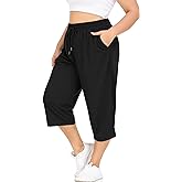 FOREYOND Plus Size Capri Pants for Women Loose Fit Yoga Pants with Pockets Workout Activewear Sweatpants