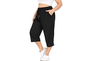 FOREYOND Plus Size Capri Pants for Women Loose Fit Yoga Pants with Pockets Workout Activewear Sweatpants