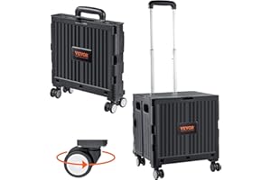 VEVOR Foldable Utility Cart, 110 lbs Static Load Capacity, Folding Portable Rolling Crate Handcart with Heavy Duty Telescopin