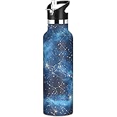 Selerdon Sports Water Bottle Blue Galaxy Constellation Stainless Steel Beverage Container 20 oz Coffee Cup with Detachable Straw & Leakproof Lid for Office/Travel/Outdoor