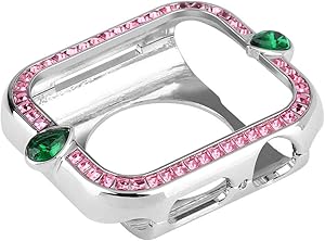 LaViePool Bling Apple Watch Case 40mm Shiny Red Green Rhinestone Crystal Zircon Stainless Steel Protective Cover Case for IWatch Series 6/SE/5/4 for Women Man (40mm, Siver Pink+Green)