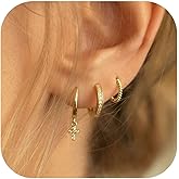 Gold Earrings for Women, 14k Gold Plated Dangle Huggie Earrings for Women Trendy Dainty Gold Hoop Earring Stacks Hypoallergenic Pearl Chain Drop Cartilage Earring Fashion Womens Jewelry