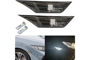 NJSBYL Smoked Lens 10th Gen Civic Side Marker Lights For 2016 2017 2018 2019 2020 2021 Honda Civic Coupe Hatchback White LED Clearance Markers Indicator Lamps + 2Pcs T10 194 LED Light Bulbs OEM#H02551127N