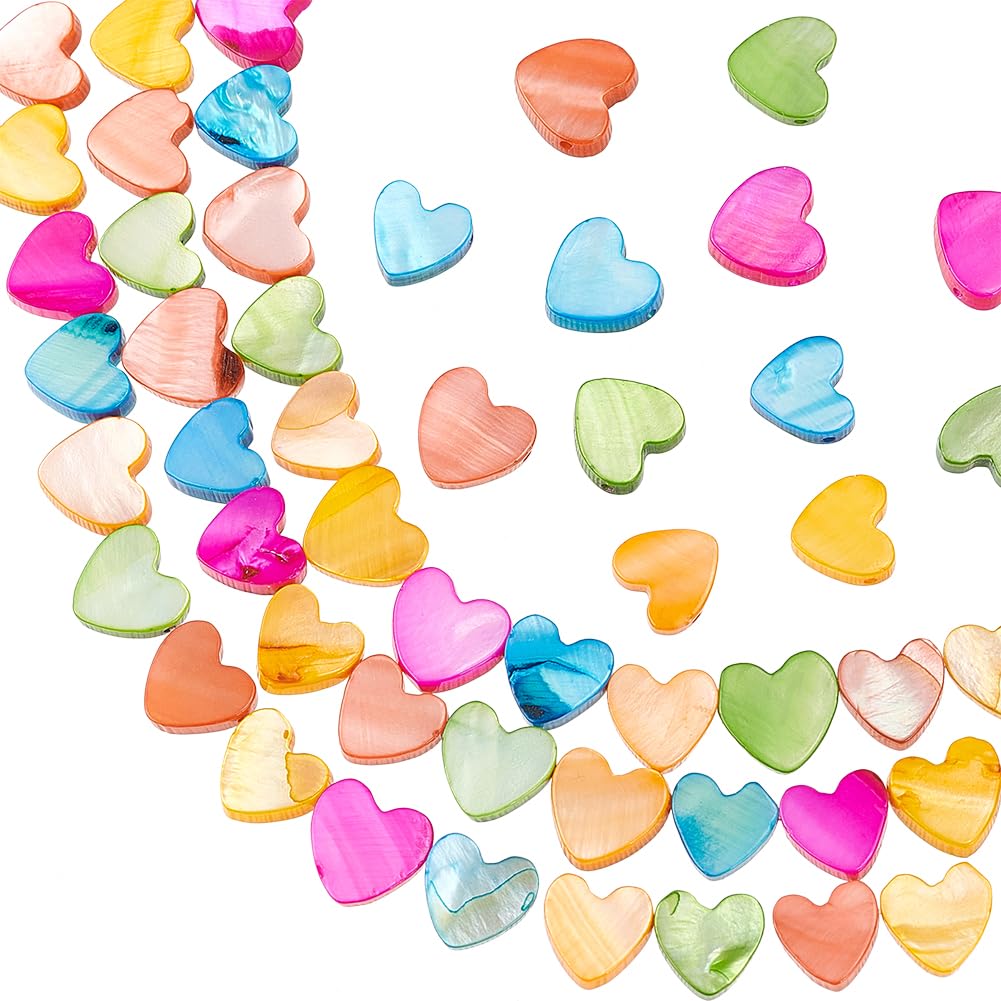 WADORN 90pcs Heart Shaped Natural Freshwater Shell, Colorful Heart Shaped Shellfish Beads for Jewelry Making Multicolored Loose Spacer Bead for DIY Necklace Earrings Bracelet Craft Making, Hole: 0.6mm