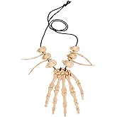 Hosfairy 1Pcs Halloween Skull Pendant Necklace Halloween Skull Skeleton Hand Bone Necklace Pendant Necklace Head Hand Bone Necklace for Dress Up Party Cosplay Décor