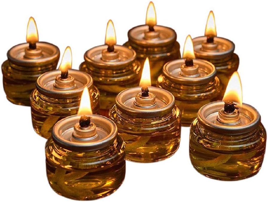 Oil Lamps & Accessories - Shabbos Oil Candle Light. Pre-Filled (for Quick Lighting) Beautiful High Flame, (Throughout The Entire time) Sealed, NO SPIL, NO Mess, 100% Extra Virgin Olive Oil Burns Approx. 31/2 Hrs 22 per Pack