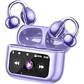 Open Ear Clip On Earbuds Intelligent Touch Color Screen Open Ear Wireless Bluetooth 5.4 Headphones Lightweight Comfort Sport Earbuds Built-in Mic IPX7 Waterproof Earphones for Running Fitness (Purple)