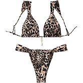 WDIRARA Women's 2 Piece Leopard Print Swimsuits Triangle High Waisted Bathing Suit Brazilian Bikini Sets