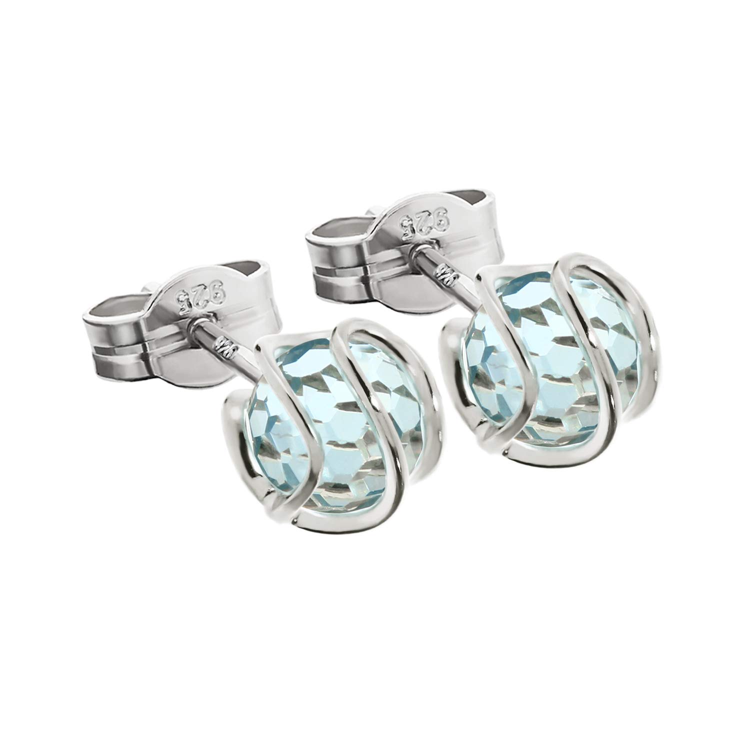 NKlaus Silver Pair Stud Earrings 925 Sterling Silver Sphere Synth. Aqua Earrings 7mm 7848